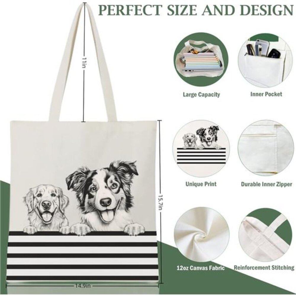 Canvas Tote Bag for Women Aesthetic Cute Cat Shopping Grocery Reusable Bag - Picture 6 of 6